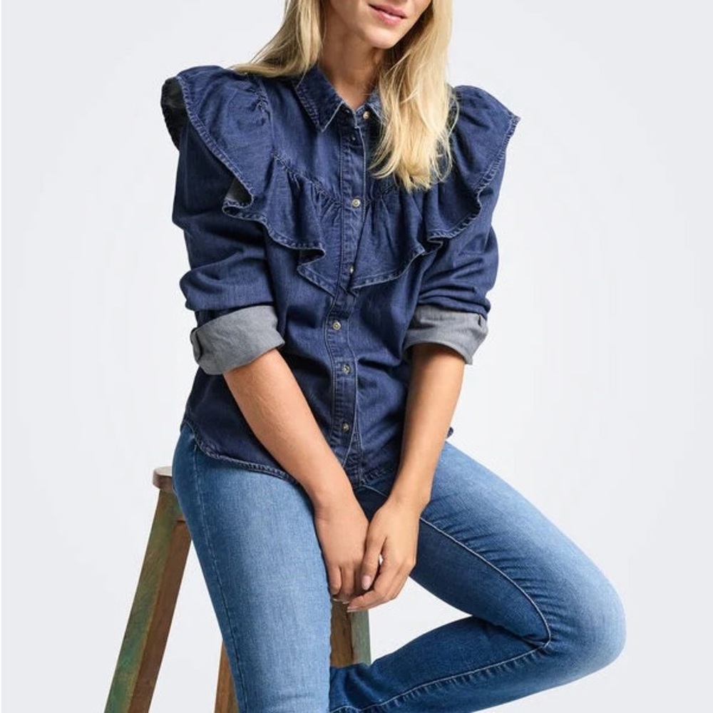 Stylish Denim Ruffle Blouse size P